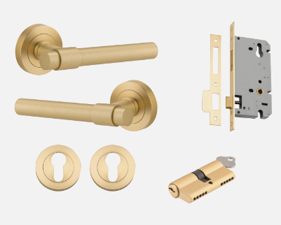 Iver Helsinki Door Lever 16626 Round Rose Backplate Brushed Gold PVD - Passage ,Privacy & Entrance
