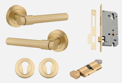 Iver Helsinki Door Lever 16626 Round Rose Backplate Brushed Gold PVD - Passage ,Privacy & Entrance
