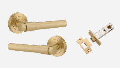 Iver Helsinki Door Lever 16626 Round Rose Backplate Brushed Gold PVD - Passage ,Privacy & Entrance