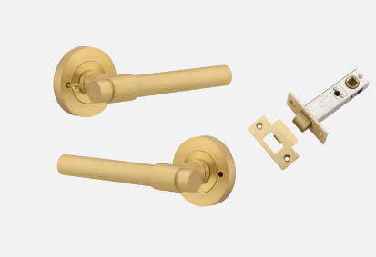 Iver Helsinki Door Lever 16626 Round Rose Backplate Brushed Gold PVD - Passage ,Privacy & Entrance
