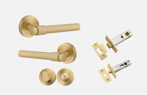Iver Helsinki Door Lever 16626 Round Rose Backplate Brushed Gold PVD - Passage ,Privacy & Entrance