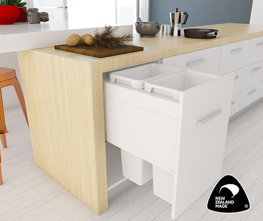 Tanova Designer Series 2 Pull Out Soft Close and Soft Close push to Open Kitchen Waste Bin 450mm 2 Buckets -White and Charcoal