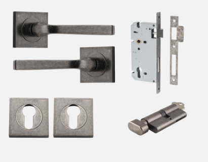 Iver Annecy Door Lever 0397 Square Rose Distressed Nickel - Passage ,Privacy & Entrance