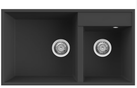 BURNS & FERALL ELLECI FLORENCE, UNDERMOUNT & TOPMOUNT DOUBLE BOWL BLACK GRANITE