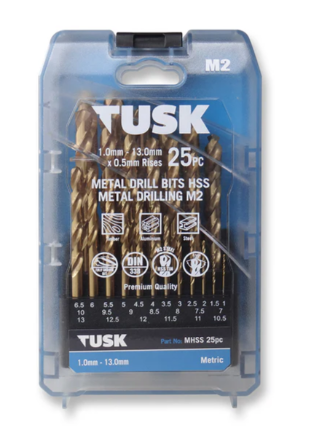 Tusk Heavy Duty Metal Drill Bits Set 1.0mm - 13.0 x 0.5mm Rises 25pc pack