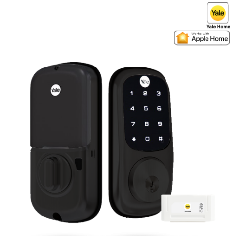 YALE ASSURE KEYED SMART-READY LOCK WITH APEX 141 X 450 ENTRANCE SET SATIN NICKEL & MATT BLACK