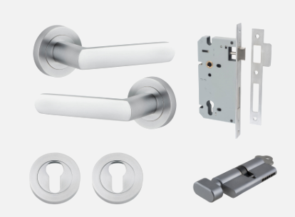 Iver Osaka Door Lever 20775 Round Rose Backplate Brushed Chrome - Passage ,Privacy & Entrance