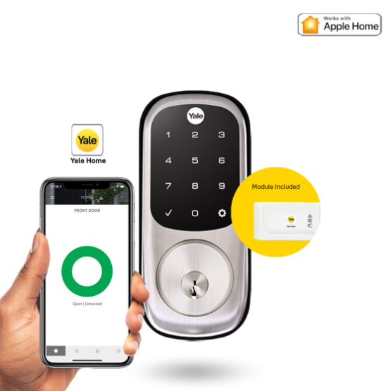 YALE ASSURE KEYED SMART-READY LOCK WITH APEX 141 X 600 ENTRANCE SET SATIN NICKEL & MATT BLACK