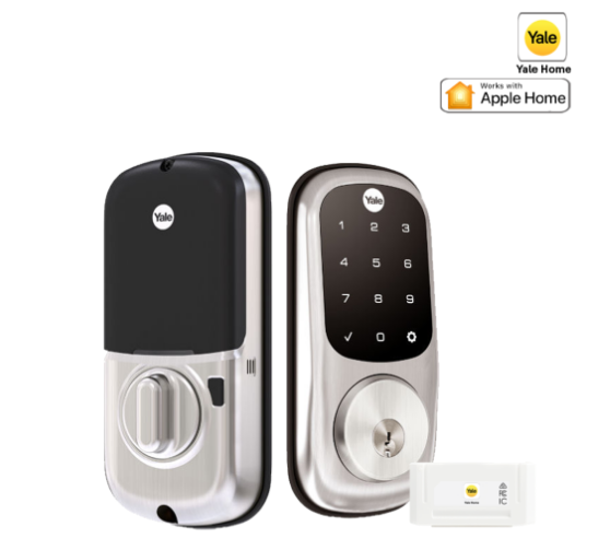 YALE ASSURE KEYED SMART-READY LOCK WITH APEX 141 X 600 ENTRANCE SET SATIN NICKEL & MATT BLACK