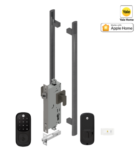 YALE ASSURE KEYED SMART-READY LOCK WITH APEX 141 X 600 ENTRANCE SET SATIN NICKEL & MATT BLACK
