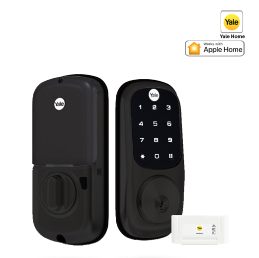 YALE ASSURE KEYED SMART-READY LOCK WITH APEX 141 X 600 ENTRANCE SET SATIN NICKEL & MATT BLACK