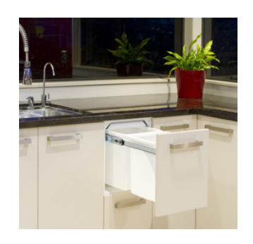 Hideaway Waste Bin ,Hideaway Deluxe Range, 2 x 15 Litres Bucket , Width 340mm x Height 624mm  x Depth 417mm Door Pull - Arctic White2 x 15 Ltr