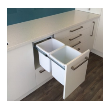 Hideaway Waste Bin ,Hideaway Deluxe Range, 2 x 15 Litres Bucket , Width 340mm x Height 624mm  x Depth 417mm Door Pull - Arctic White2 x 15 Ltr