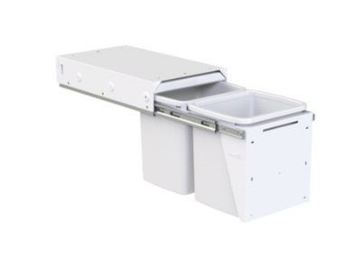Hideaway Waste Bin ,Hideaway Deluxe Range, 2 x 15 Litres Bucket , Width 340mm x Height 624mm  x Depth 417mm Door Pull - Arctic White2 x 15 Ltr