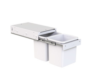 Hideaway Waste Bin ,Hideaway Deluxe Range, 2 x 15 Litres Bucket , Width 340mm x Height 624mm  x Depth 417mm Door Pull - Arctic White2 x 15 Ltr