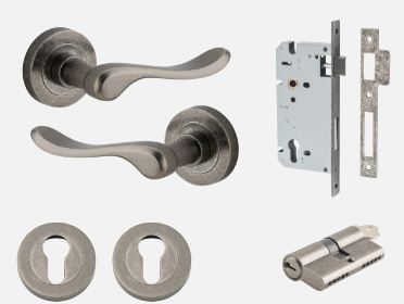 Iver Stirling Door Lever 20797 Round Rose Backplate Distressed Nickel - Passage ,Privacy & Entrance
