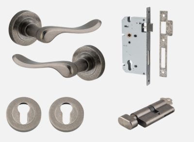 Iver Stirling Door Lever 20797 Round Rose Backplate Distressed Nickel - Passage ,Privacy & Entrance