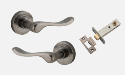 Iver Stirling Door Lever 20797 Round Rose Backplate Distressed Nickel - Passage ,Privacy & Entrance