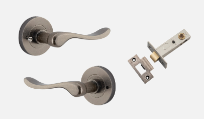 Iver Stirling Door Lever 20797 Round Rose Backplate Distressed Nickel - Passage ,Privacy & Entrance