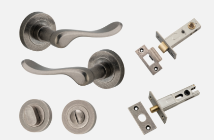 Iver Stirling Door Lever 20797 Round Rose Backplate Distressed Nickel - Passage ,Privacy & Entrance