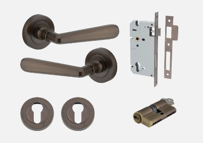 Iver Copenhagen Door Lever 20801 Round Rose Backplate Signature Brass - Passage ,Privacy & Entrance