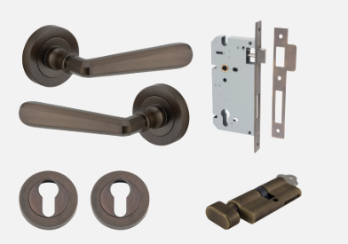 Iver Copenhagen Door Lever 20801 Round Rose Backplate Signature Brass - Passage ,Privacy & Entrance