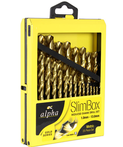 Trucut Heavy Duty Alpha Drill Set Reduced Shank & Slim Box Gold Series Metric 1-13mm