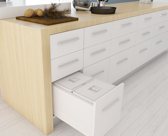 Tanova NZ Kitchen Bin - Drawer Frame & Buckets 400mm Cabinet  - 2 x 15 Litre ,2 x 18 Litre & 2 x 24 Litre - White