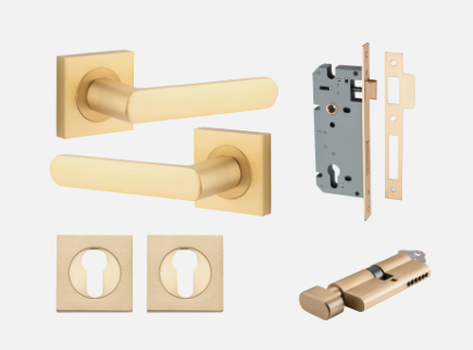 Iver Osaka Door Lever 21186 Square Rose Backplate Brushed Brass - Passage ,Privacy & Entrance