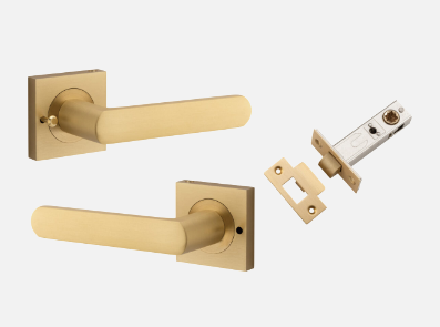 Iver Osaka Door Lever 21186 Square Rose Backplate Brushed Brass - Passage ,Privacy & Entrance