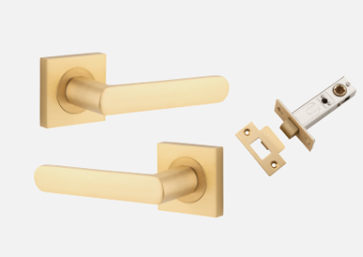 Iver Osaka Door Lever 21186 Square Rose Backplate Brushed Brass - Passage ,Privacy & Entrance