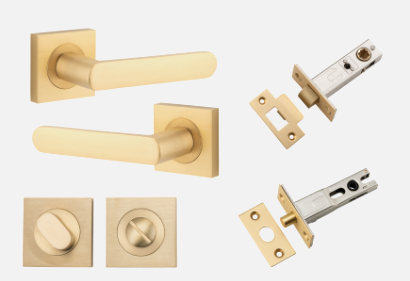 Iver Osaka Door Lever 21186 Square Rose Backplate Brushed Brass - Passage ,Privacy & Entrance