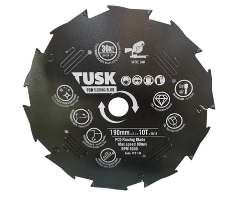 Tusk Heavy Duty PCD Flooring Blade 190mm x 2.1 x 10T x 20(16) ,210mm x 2.2 x 12T x 30(25/20/16),216mm x 2.2 x 12T x 30 , 254mm x 2.4 x 15T x 30(25.4/25/16) & 305mm x 2.6 x 20T x 30(25.4/25/20/16)