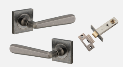 Iver Copenhagen Door Lever 21197 Square Rose Backplate Distressed Nickel - Passage ,Privacy & Entrance