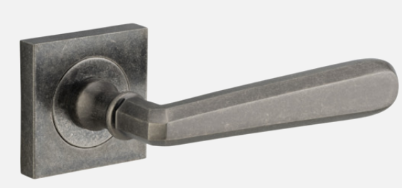 Iver Copenhagen Door Lever 21197 Square Rose Backplate Distressed Nickel - Passage ,Privacy & Entrance