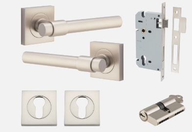 Iver Helsinki Door Lever 21209 Square Rose Backplate Satin Nickel - Passage ,Privacy & Entrance