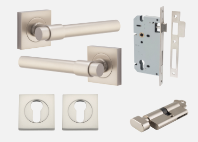 Iver Helsinki Door Lever 21209 Square Rose Backplate Satin Nickel - Passage ,Privacy & Entrance