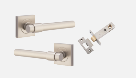 Iver Helsinki Door Lever 21209 Square Rose Backplate Satin Nickel - Passage ,Privacy & Entrance