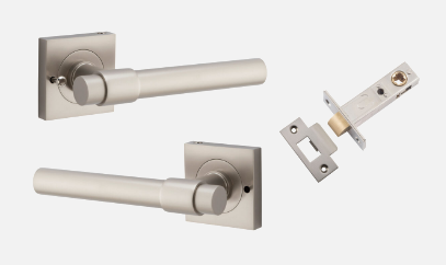 Iver Helsinki Door Lever 21209 Square Rose Backplate Satin Nickel - Passage ,Privacy & Entrance