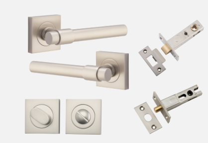 Iver Helsinki Door Lever 21209 Square Rose Backplate Satin Nickel - Passage ,Privacy & Entrance