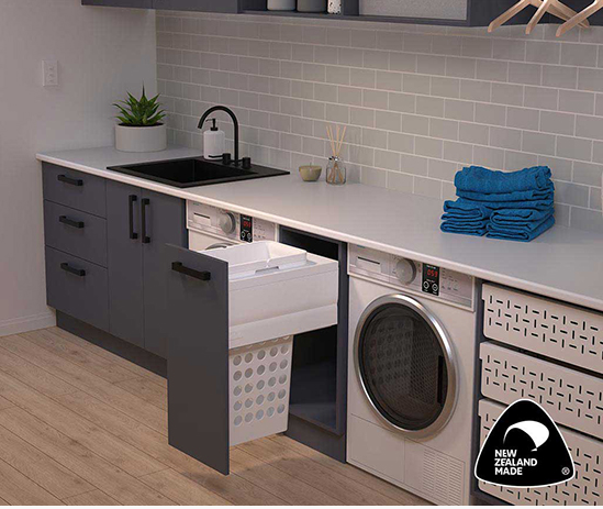 Tanova NZ Designer Soft Close Laundry - 600mm,450mm,400mm & 350mm Cabinet -1 x 100Litre ,1 x 65Litre & 1 x 36Litre – White