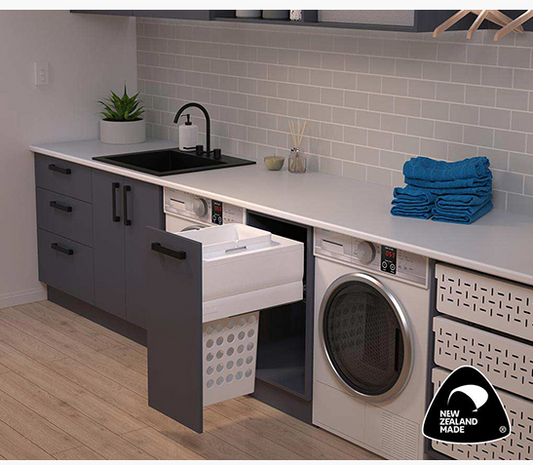 Tanova NZ Designer Soft Close Laundry - 600mm,450mm,400mm & 350mm Cabinet -1 x 100Litre ,1 x 65Litre & 1 x 36Litre – White