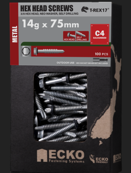 Ecko Hex Sds (Self-Drilling Point) Screws Neo C4 Galvanized 12G-65,14G-65,75mm Pack of 100