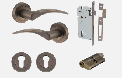 Iver Door Lever Oxford 9221 Round Rose Signature Brass - Passage, Privacy & Entrance