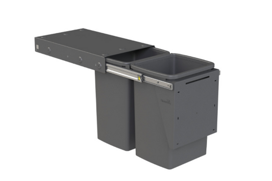 Hideaway Waste Bin , Compact Range, 2 x 20 Litres Bucket , Width 300 x Height 415 x Depth 510mm , Door pull - Cinder & Arctic White ( Available in 8 sizes : 1 x 15ltr,1x 20ltr ,1 x 40ltr ,1 x 50ltr ,2 x 15ltr ,2 x 20ltr ,2 x 35ltr ,2 x 40ltr )