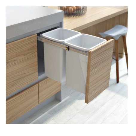Hideaway Waste Bin , Compact Range, 2 x 20 Litres Bucket , Width 300 x Height 415 x Depth 510mm , Door pull - Cinder & Arctic White ( Available in 8 sizes : 1 x 15ltr,1x 20ltr ,1 x 40ltr ,1 x 50ltr ,2 x 15ltr ,2 x 20ltr ,2 x 35ltr ,2 x 40ltr )