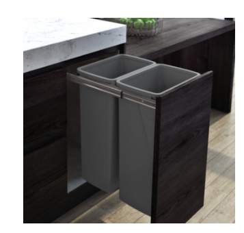 Hideaway Waste Bin Compact Range, 2 x 40 Litres Bucket , Width 418 x Height 615 x Depth 518mm Door Pull - Cinder & Arctic White ( Available in 8 sizes : 1 x 15ltr,1x 20ltr ,1 x 40ltr ,1 x 50ltr ,2 x 15ltr ,2 x 20ltr ,2 x 35ltr ,2 x 40ltr )