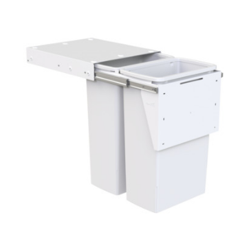Hideaway Waste Bin Compact Range, 2 x 40 Litres Bucket , Width 418 x Height 615 x Depth 518mm Door Pull - Cinder & Arctic White ( Available in 8 sizes : 1 x 15ltr,1x 20ltr ,1 x 40ltr ,1 x 50ltr ,2 x 15ltr ,2 x 20ltr ,2 x 35ltr ,2 x 40ltr )