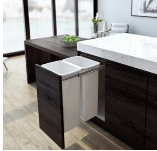 Hideaway Waste Bin Compact Range, 2 x 40 Litres Bucket , Width 418 x Height 615 x Depth 518mm Door Pull - Cinder & Arctic White ( Available in 8 sizes : 1 x 15ltr,1x 20ltr ,1 x 40ltr ,1 x 50ltr ,2 x 15ltr ,2 x 20ltr ,2 x 35ltr ,2 x 40ltr )