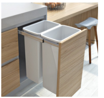Hideaway Waste Bin Compact Range, 2 x 40 Litres Bucket , Width 418 x Height 615 x Depth 518mm Door Pull - Cinder & Arctic White ( Available in 8 sizes : 1 x 15ltr,1x 20ltr ,1 x 40ltr ,1 x 50ltr ,2 x 15ltr ,2 x 20ltr ,2 x 35ltr ,2 x 40ltr )